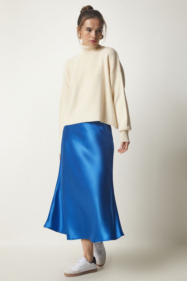 Happiness İstanbul Happiness İstanbul Women's Blue Satin Finish Skirt