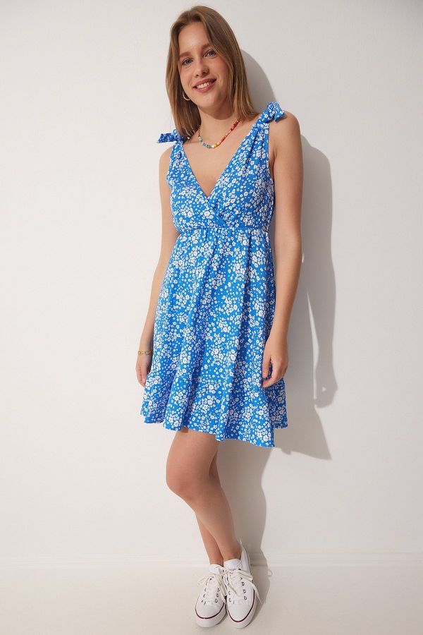 Happiness İstanbul Happiness İstanbul Women's Blue Summer Floral Viscose Dress