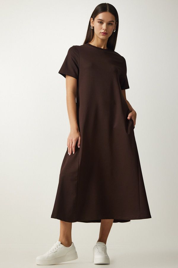 Happiness İstanbul Happiness İstanbul Women's Brown A Cut Summer Combed Cotton Dress