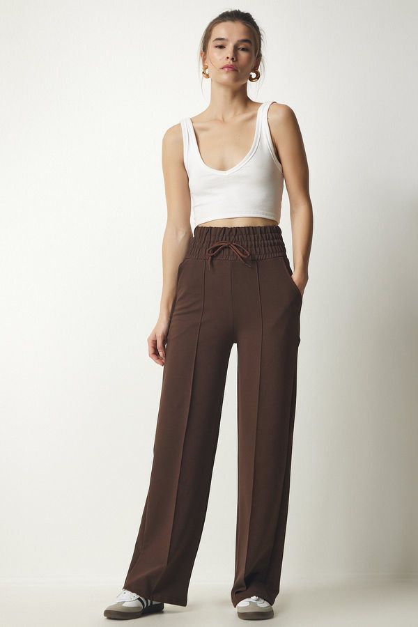 Happiness İstanbul Happiness İstanbul Women's Brown Basic Knitted Sweatpants with Pocket