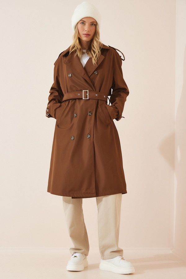 Happiness İstanbul Happiness İstanbul Women's Brown Belted Trench Coat