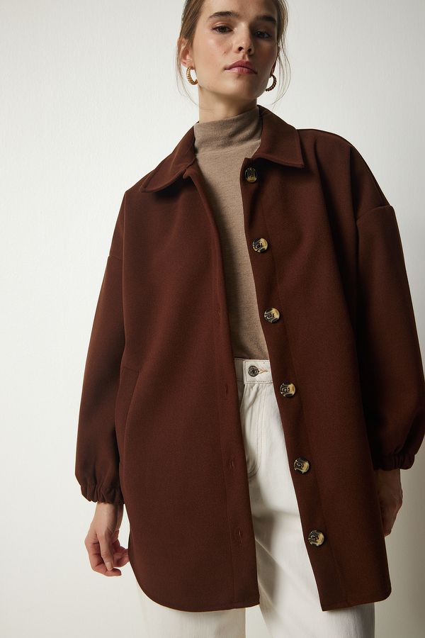Happiness İstanbul Happiness İstanbul Women's Brown Buttoned Pocket Oversize Shirt Jacket