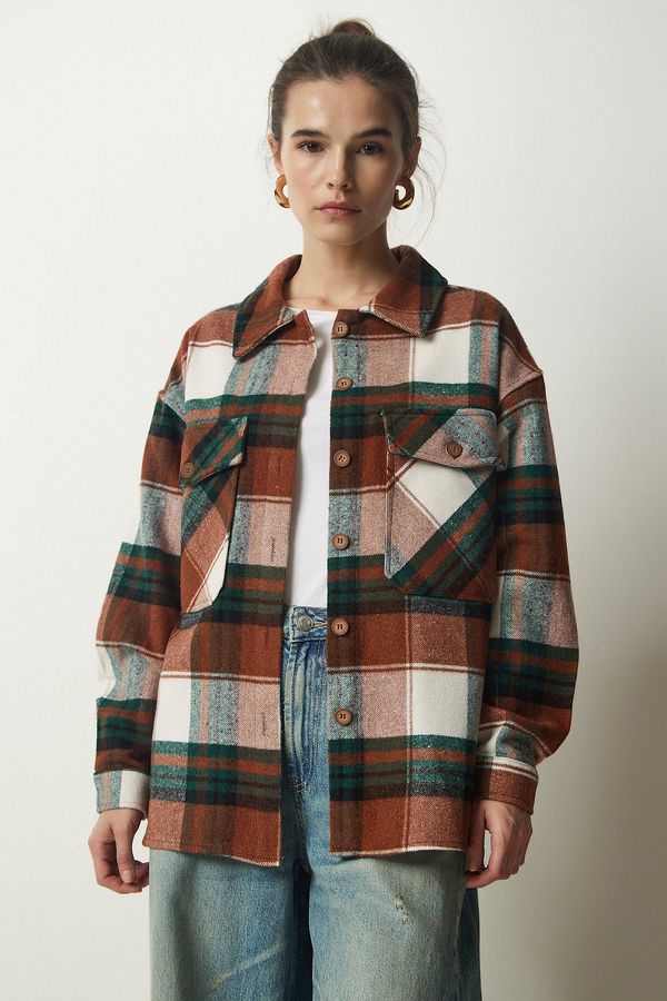 Happiness İstanbul Happiness İstanbul Women's Brown Green Lumberjack Cachet Shirt Jacket