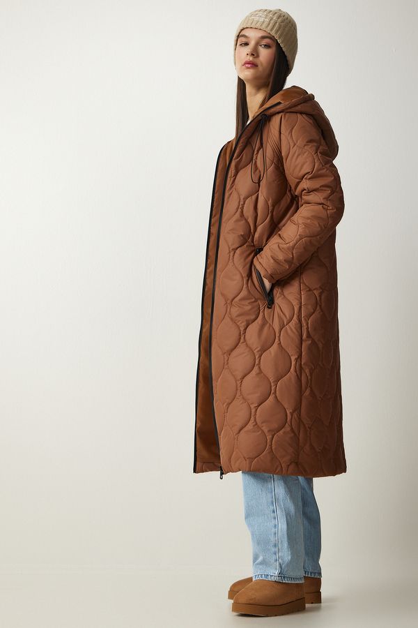 Happiness İstanbul Happiness İstanbul Women's Brown Hooded Quilted Coat with Pockets