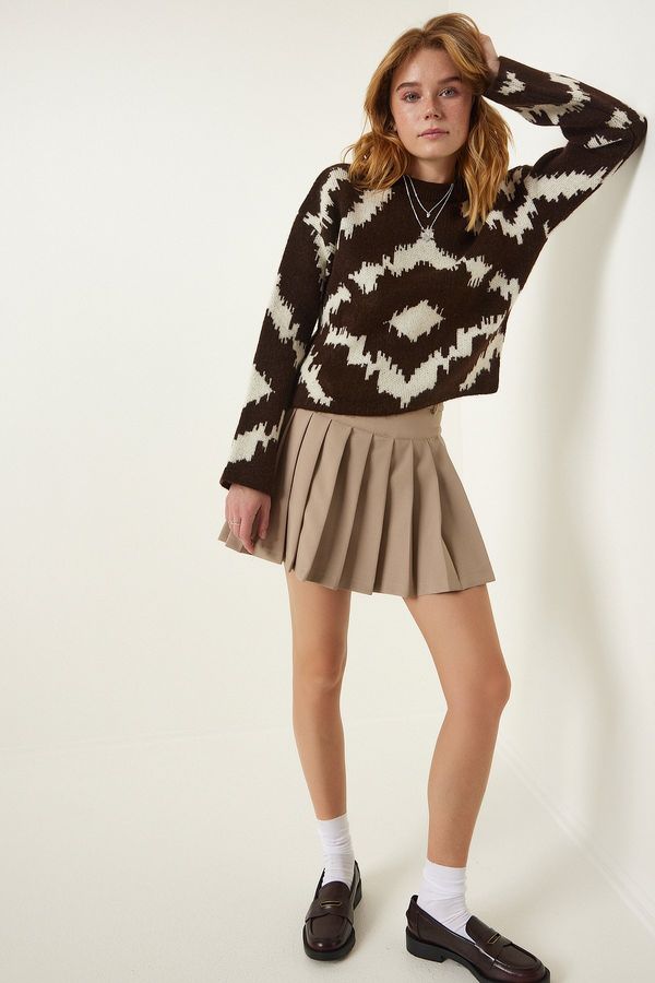 Happiness İstanbul Happiness İstanbul Women's Brown Patterned Knitwear Sweater