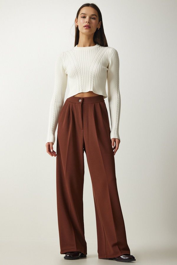 Happiness İstanbul Happiness İstanbul Women's Brown Pleated Palazzo Trousers