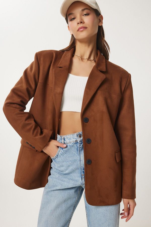 Happiness İstanbul Happiness İstanbul Women's Brown Premium Suede Blazer Jacket