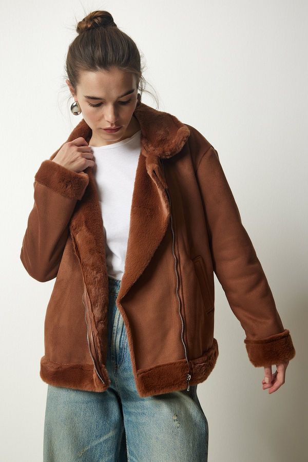 Happiness İstanbul Happiness İstanbul Women's Brown Shearling Nubuck Coat