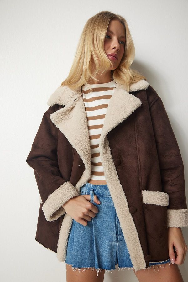 Happiness İstanbul Happiness İstanbul Women's Brown Shearling Suede Coat