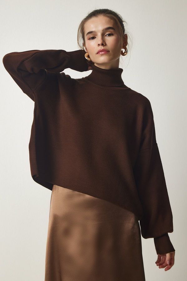 Happiness İstanbul Happiness İstanbul Women's Brown Turtleneck Casual Knitwear Sweater