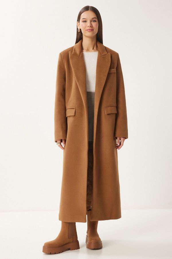 Happiness İstanbul Happiness İstanbul Women's Camel Double Breasted Cashmere Coat