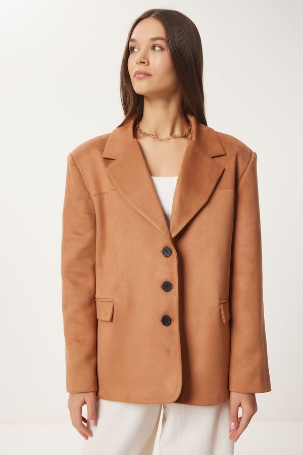 Happiness İstanbul Happiness İstanbul Women's Camel Premium Suede Blazer Jacket