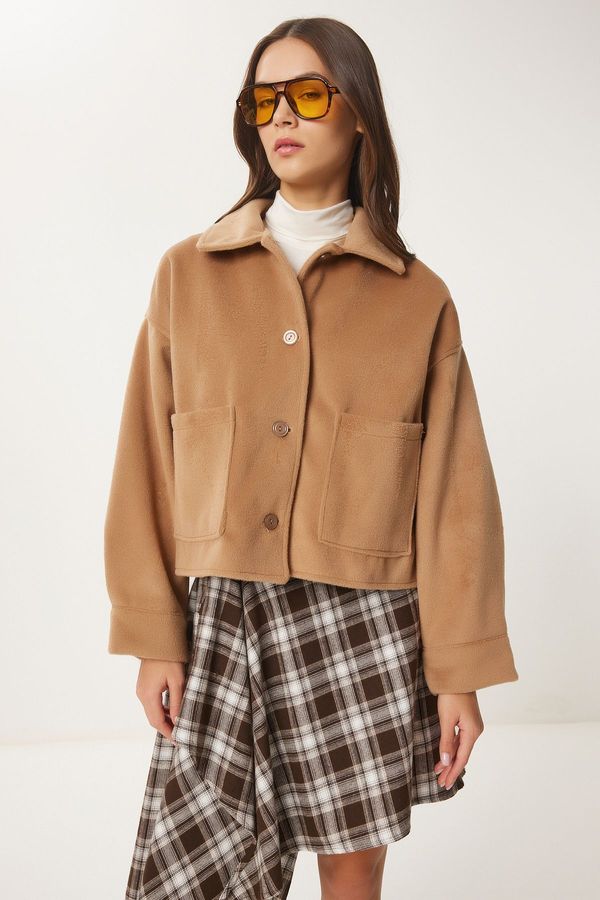 Happiness İstanbul Happiness İstanbul Women's Camel Wide Pocket Soft Stamp Jacket