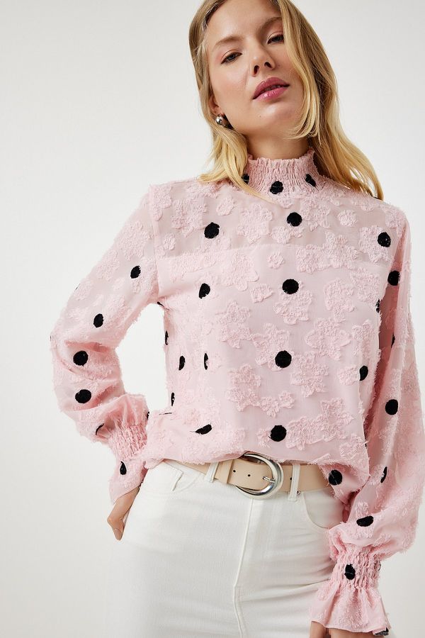 Happiness İstanbul Happiness İstanbul Women's Candy Pink Marked Polka Dot Woven Blouse
