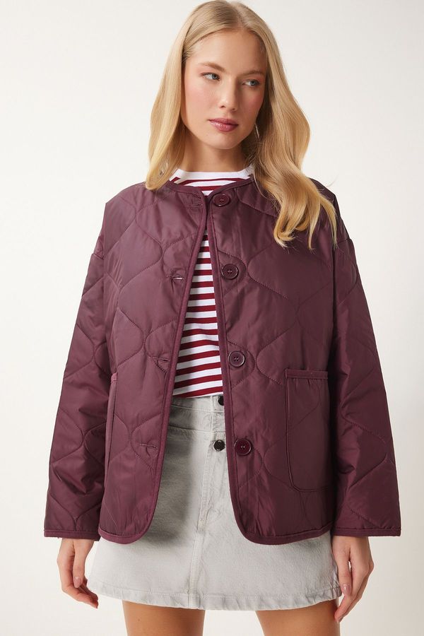 Happiness İstanbul Happiness İstanbul Women's Claret Red Large Pocket Quilted Jacket