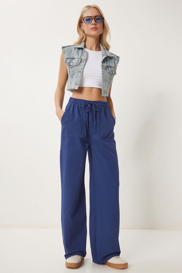 Happiness İstanbul Happiness İstanbul Women's Cobalt Blue Faded Effect Wide Leg Denim Palazzo Pants