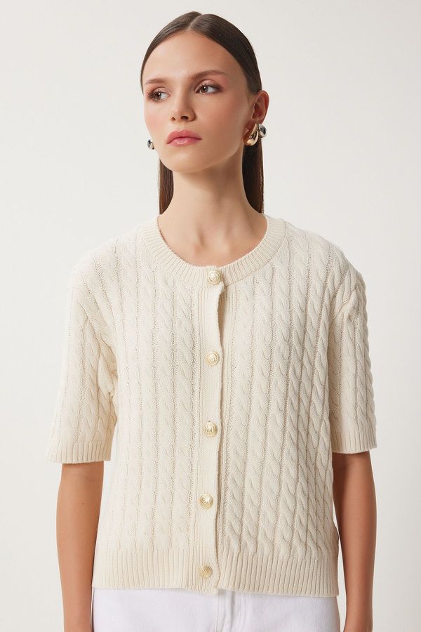 Happiness İstanbul Happiness İstanbul Women's Cream Crew Neck Hair Knitted Sweater Cardigan