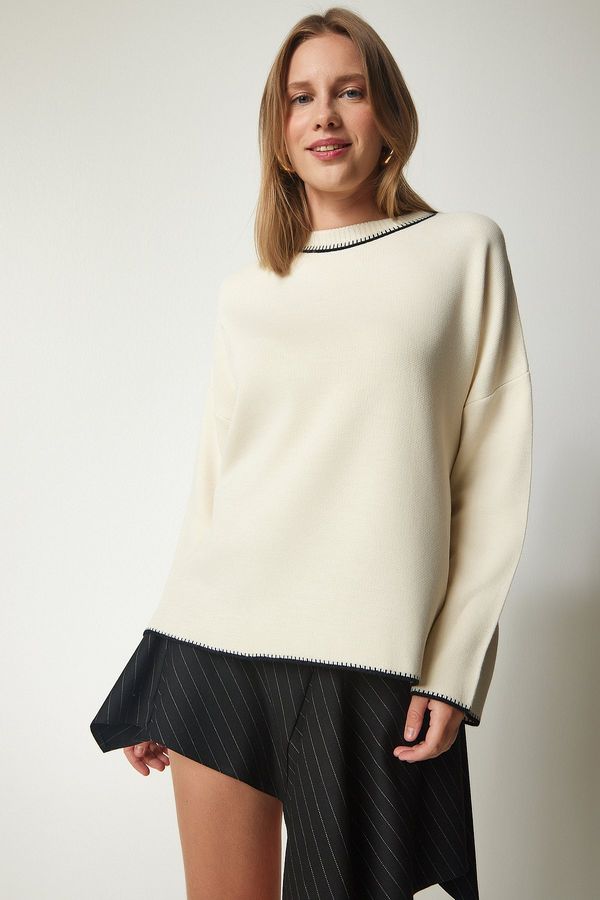 Happiness İstanbul Happiness İstanbul Women's Cream Crew Neck Knitwear Sweater