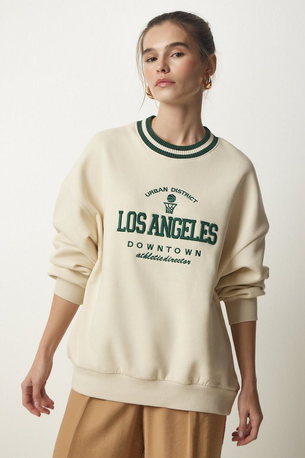 Happiness İstanbul Happiness İstanbul Women's Cream Embroidered Raised Knitted Sweatshirt