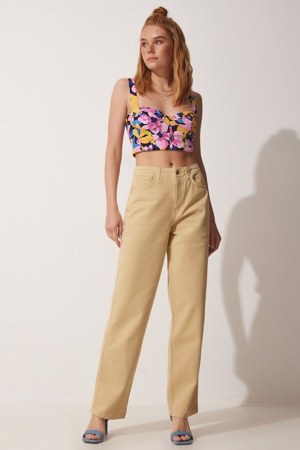Happiness İstanbul Happiness İstanbul Women's Cream High Waist Mom Jeans