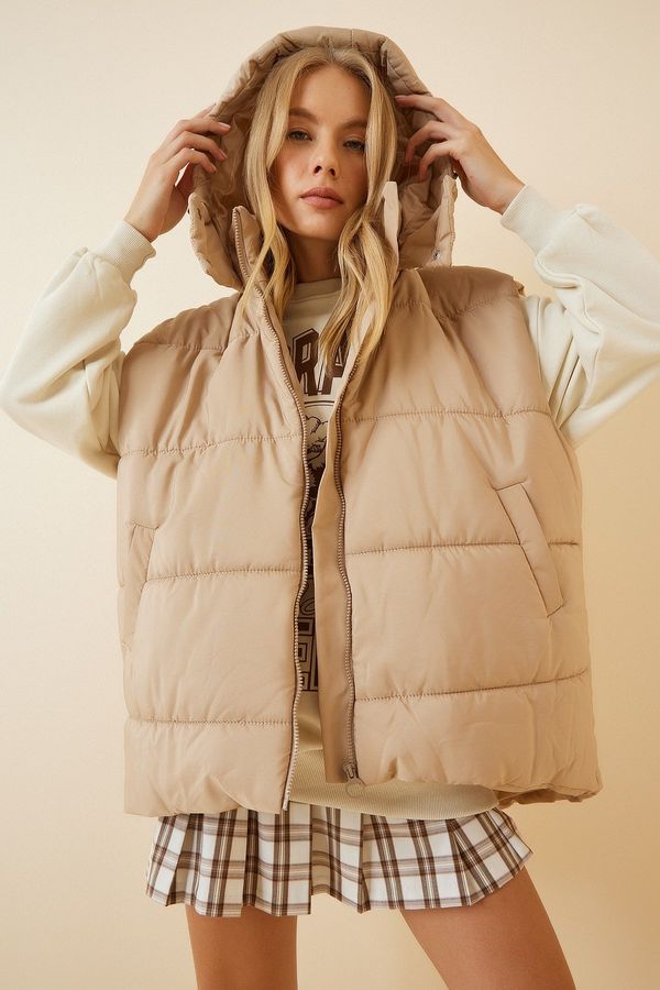 Happiness İstanbul Happiness İstanbul Women's Cream Hooded Oversized Inflatable Vest