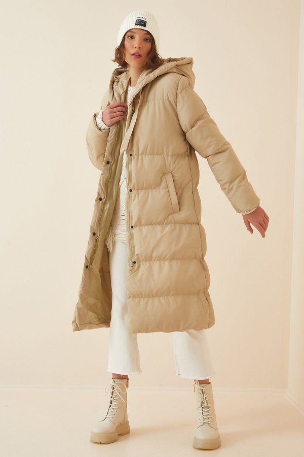 Happiness İstanbul Happiness İstanbul Women's Cream Hooded Oversized Puffy Coat