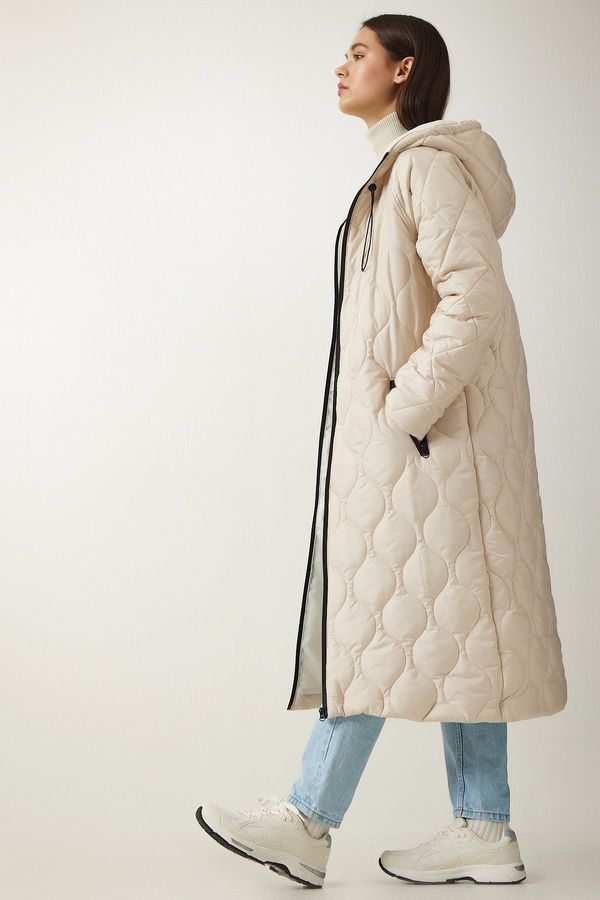 Happiness İstanbul Happiness İstanbul Women's Cream Hooded Pocket Quilted Coat