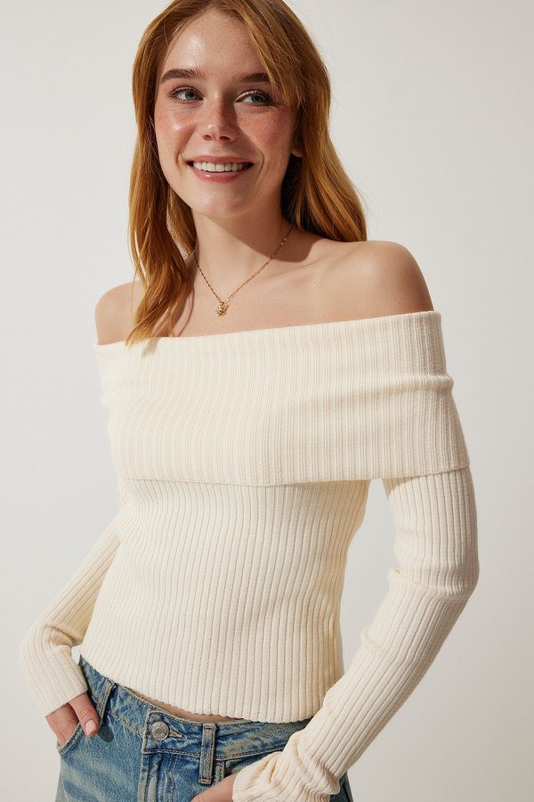 Happiness İstanbul Happiness İstanbul Women's Cream Madonna Collar Knitwear Sweater