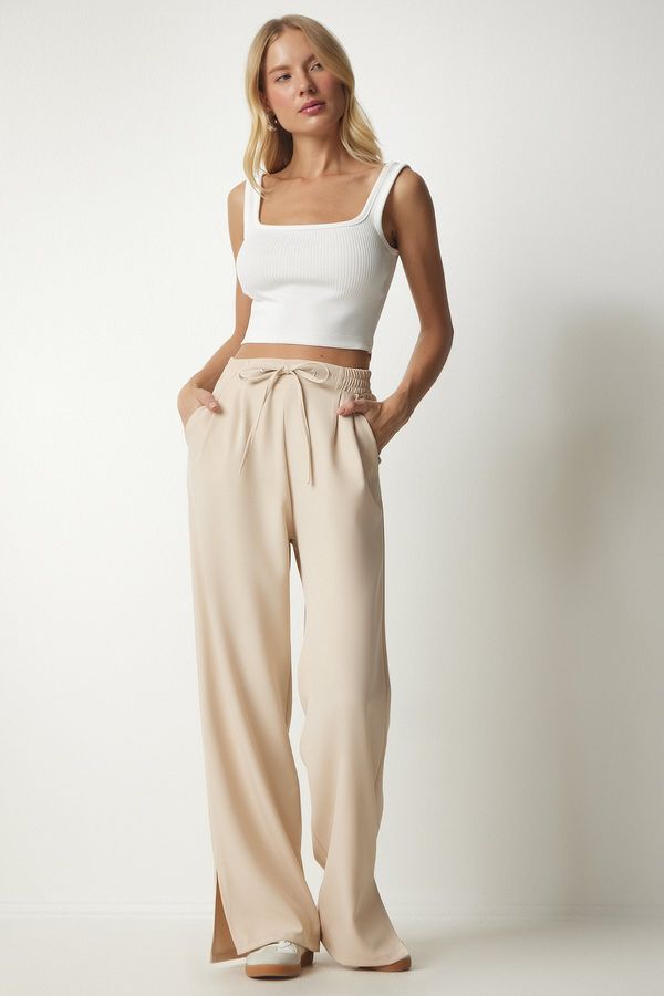 Happiness İstanbul Happiness İstanbul Women's Cream Pleated Slit Tracksuit Pants