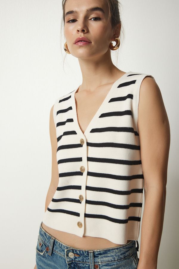 Happiness İstanbul Happiness İstanbul Women's Cream Striped Knitwear Vest