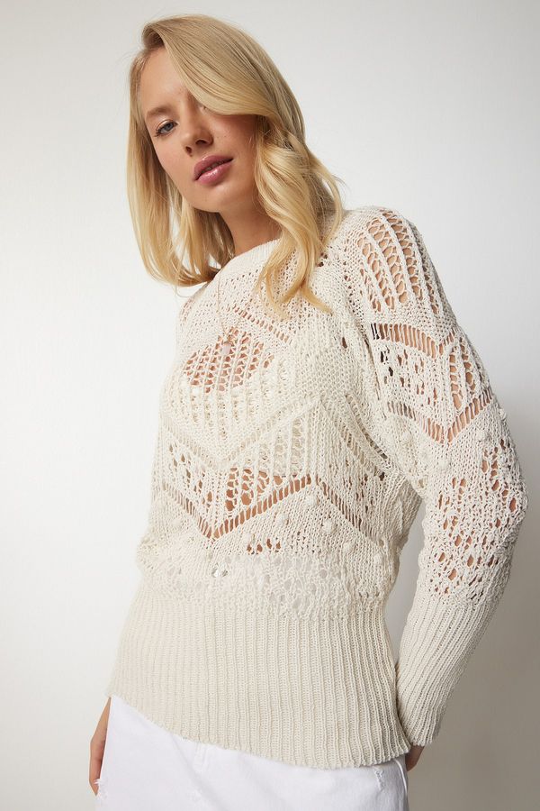 Happiness İstanbul Happiness İstanbul Women's Cream Textured Openwork Knitwear Sweater