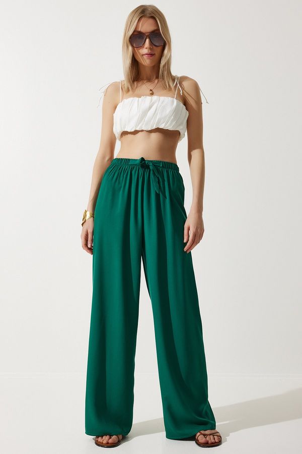 Happiness İstanbul Happiness İstanbul Women's Dark Green Palazzo Viscose Trousers