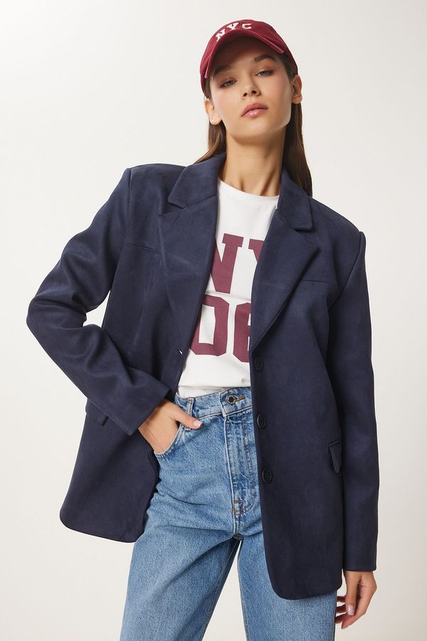 Happiness İstanbul Happiness İstanbul Women's Dark Navy Blue Premium Suede Blazer Jacket