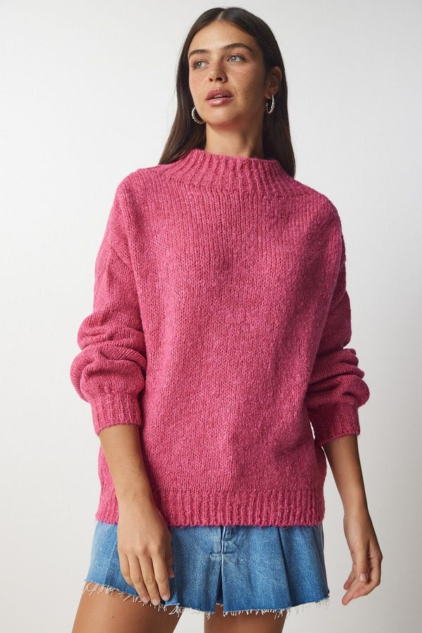 Happiness İstanbul Happiness İstanbul Women's Dark Pink High Neck Basic Knitwear Sweater