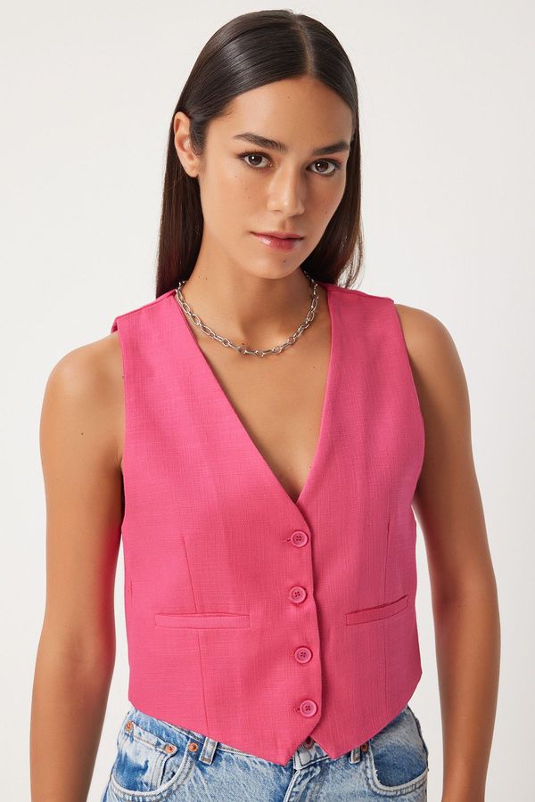 Happiness İstanbul Happiness İstanbul Women's Dark Pink Linen Short Vest