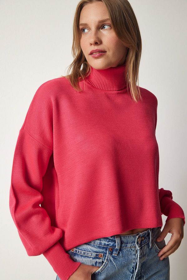 Happiness İstanbul Happiness İstanbul Women's Dark Pink Turtleneck Casual Knitwear Sweater