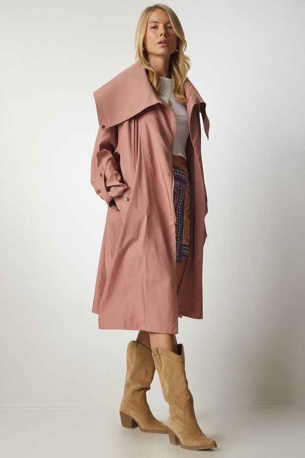 Happiness İstanbul Happiness İstanbul Women's Dry Rose Collar Detailed Windbreaker Trench Coat