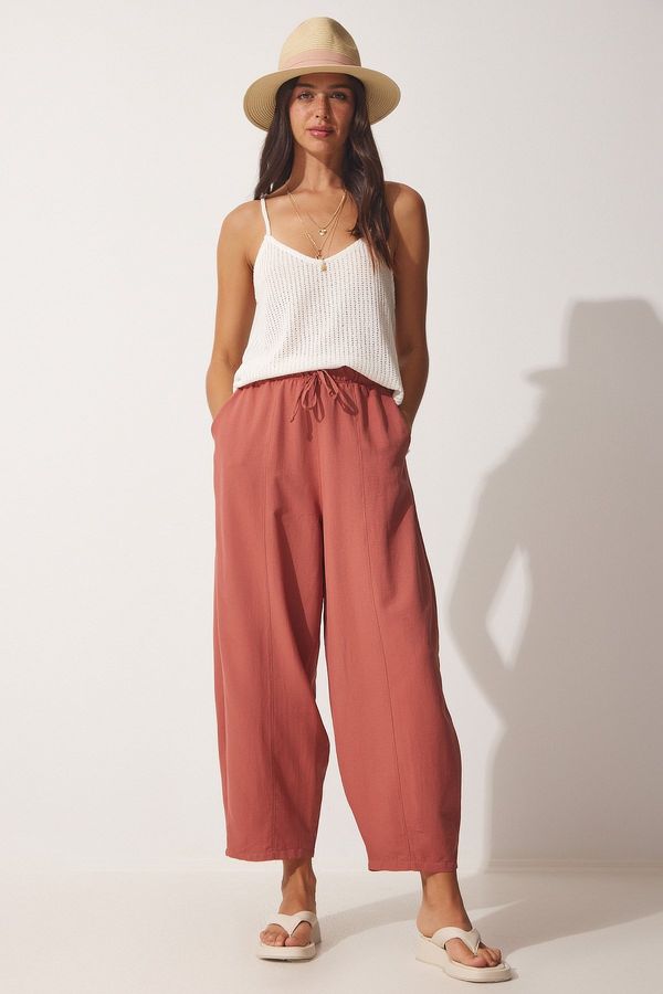 Happiness İstanbul Happiness İstanbul Women's Dusty Rose Pocket Linen Viscose Shalwar Trousers