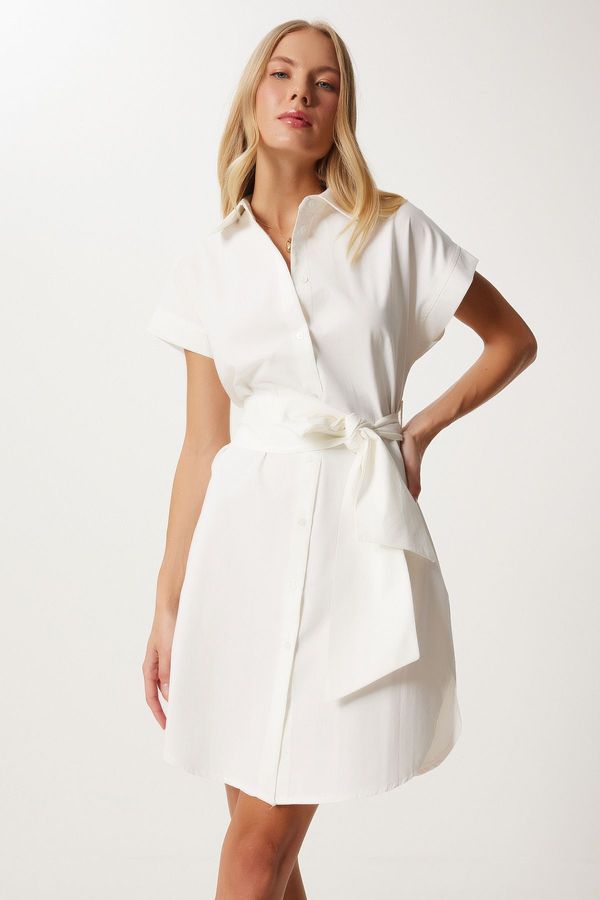 Happiness İstanbul Happiness İstanbul Women's Ecru Belted Poplin Shirt Dress