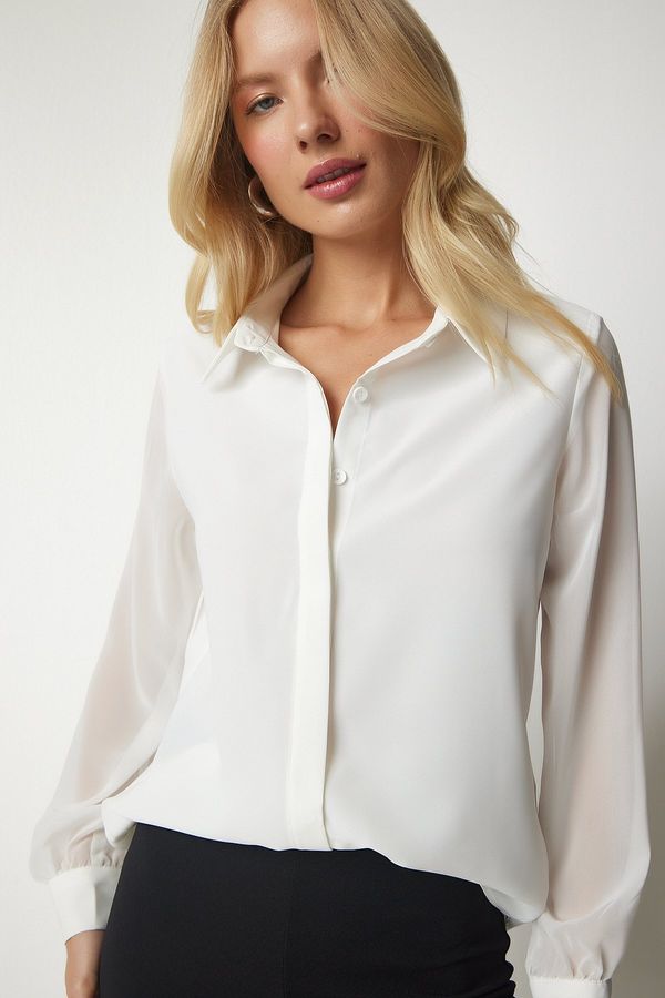 Happiness İstanbul Happiness İstanbul Women's Ecru Chiffon Sleeve Elegant Shirt