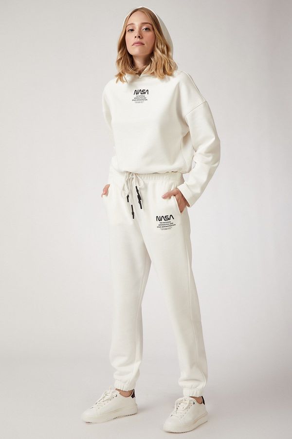 Happiness İstanbul Happiness İstanbul Women's Ecru Fleece Printed Tracksuit Set