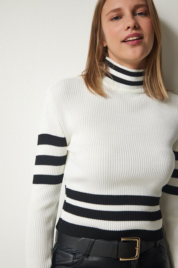 Happiness İstanbul Happiness İstanbul Women's Ecru High Neck Ribbed Crop Knitwear Sweater
