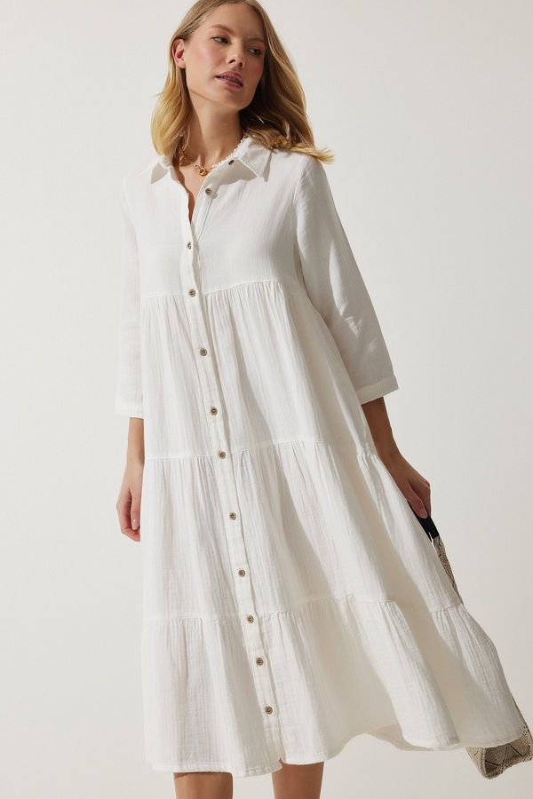 Happiness İstanbul Happiness İstanbul Women's Ecru Muslin Flared Shirt Dress