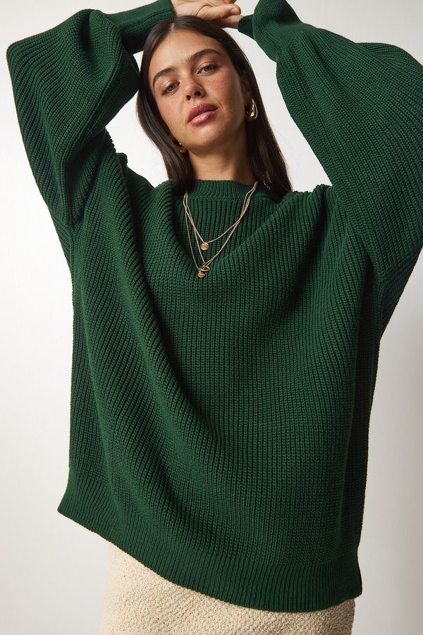 Happiness İstanbul Happiness İstanbul Women's Emerald Green Oversize Basic Knitwear Sweater
