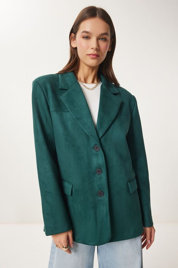 Happiness İstanbul Happiness İstanbul Women's Emerald Green Premium Suede Blazer Jacket