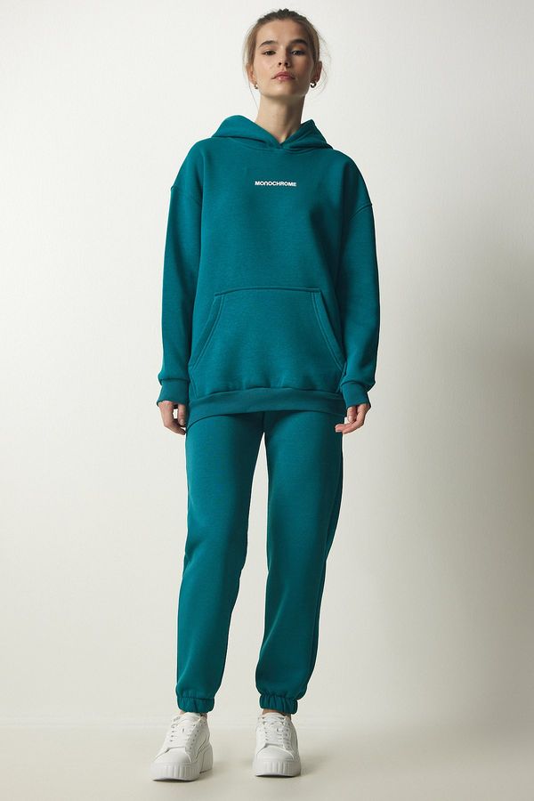 Happiness İstanbul Happiness İstanbul Women's Emerald Green Raised Knitted Tracksuit