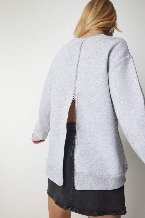 Happiness İstanbul Happiness İstanbul Women's Gray Knitted Sweatshirt with a Zipper Back and Rack Sweatshirt