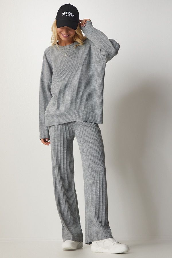 Happiness İstanbul Happiness İstanbul Women's Gray Knitwear Sweater Pants Suit