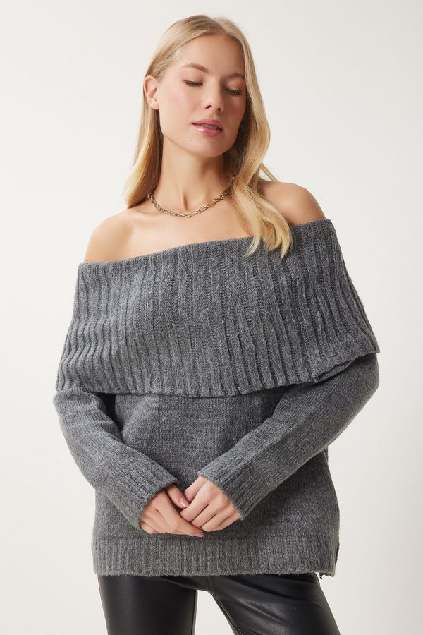 Happiness İstanbul Happiness İstanbul Women's Gray Madonna Collar Knitwear Sweater