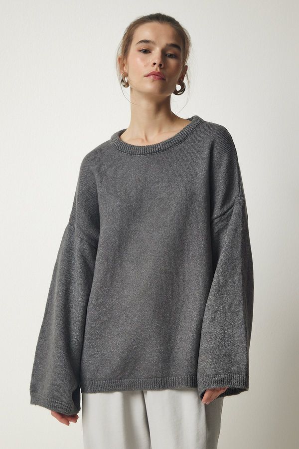 Happiness İstanbul Happiness İstanbul Women's Gray Oversize Basic Knitwear Sweater